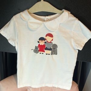 Jacadi Paris Girls Polo Cotton Graphic Shirt Size 4